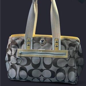 Coach Beige and Yellow Signature Shoulder Bag